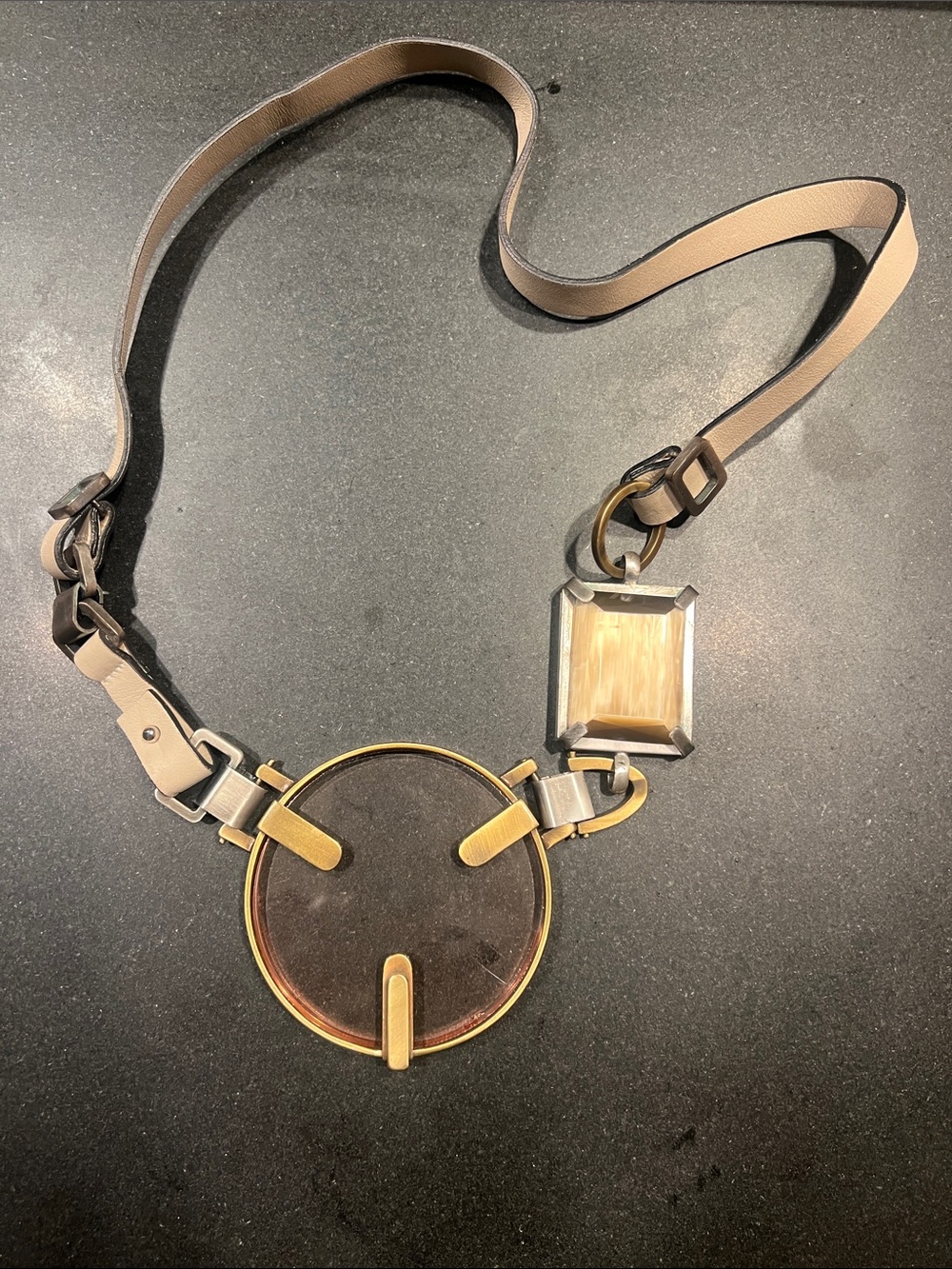 Missoni Beige and Gold Leather Strap necklace